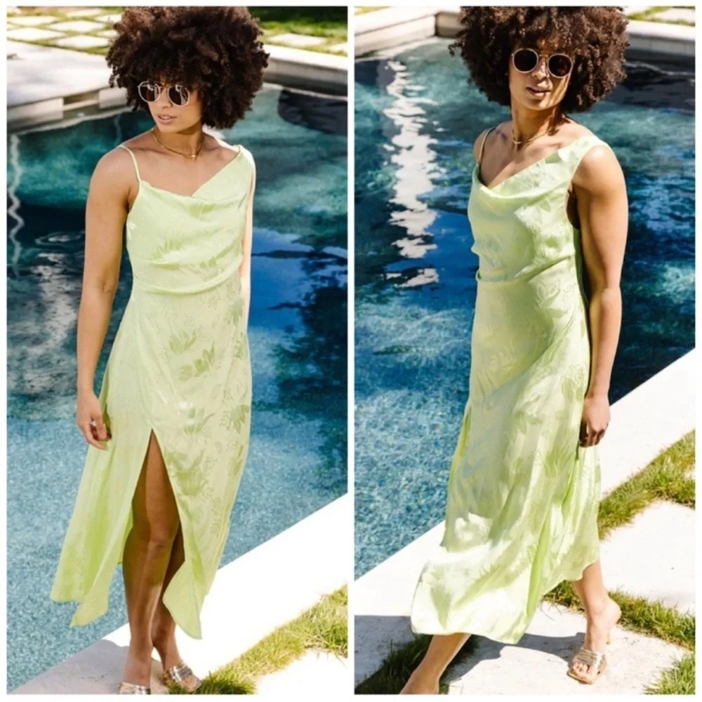 NWT $239 For Love & Lemons Llana Satin Midi Dress ๐ Size Large L ๐ - Picture 3 of 7